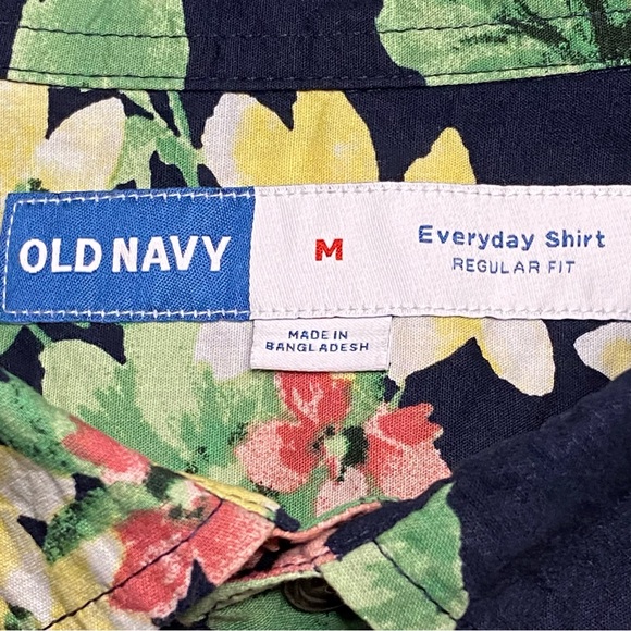 Old Navy Everyday Shirt Men Medium Navy Floral Regular Fit Cotton Short Sleeve - Picture 2 of 9